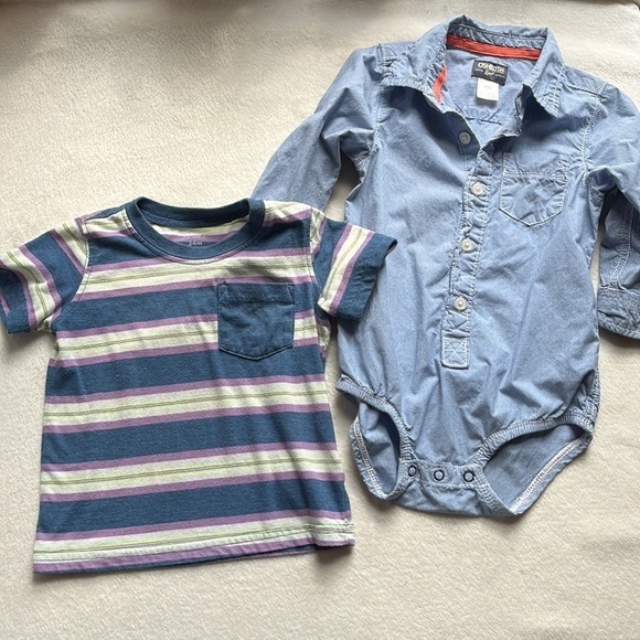 Little Trendsetter: Baby Boy OshKosh Onesie & Short Sleeve Purple Stripe Top 24M - Picture 1 of 6